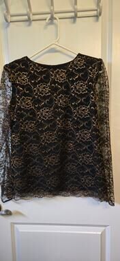 Vintage Boston Maid Woman 8 Black with Gold Design Blouse Party